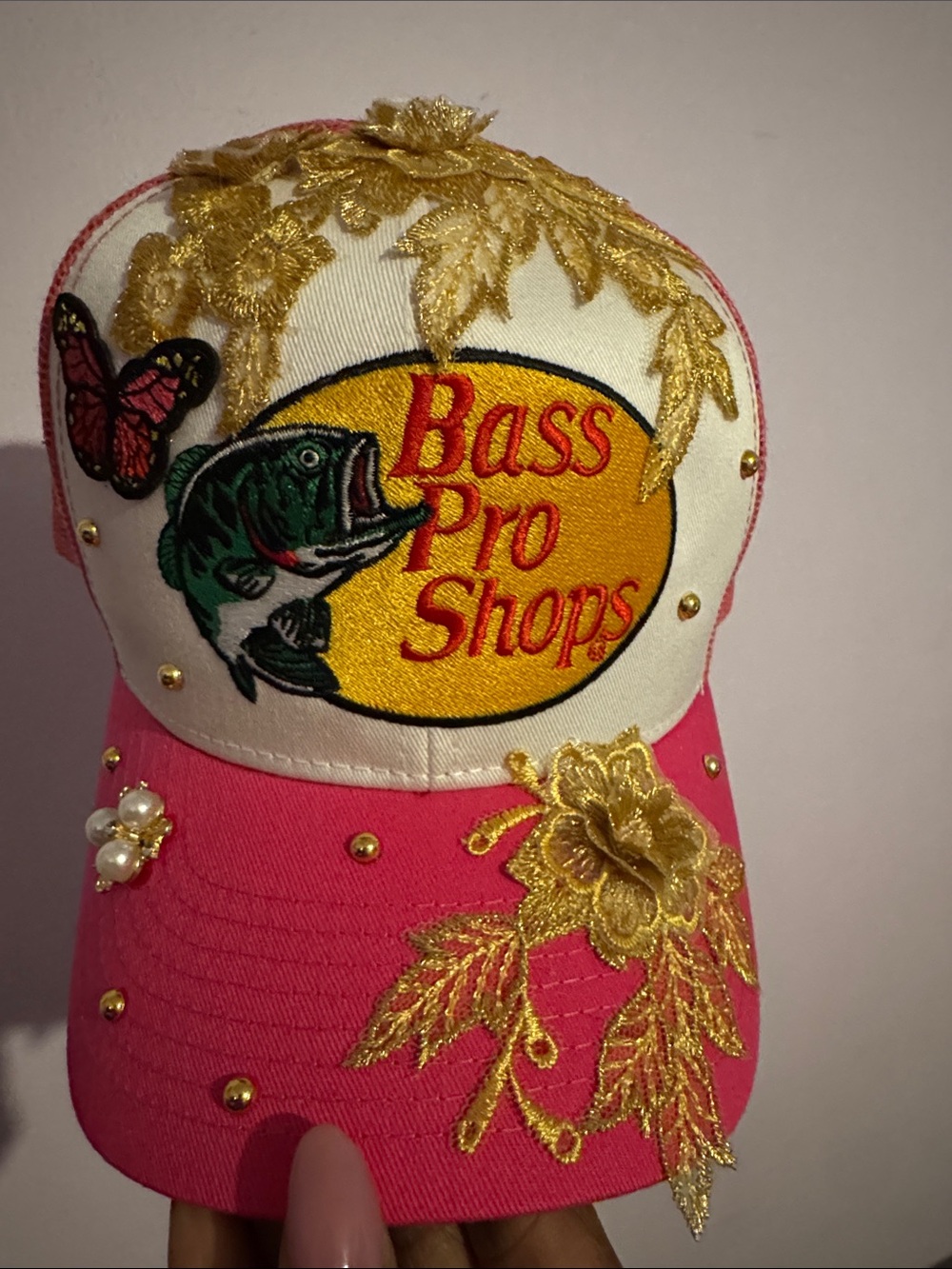 Custom Bass Pro Shops Embroidered Pink Hat